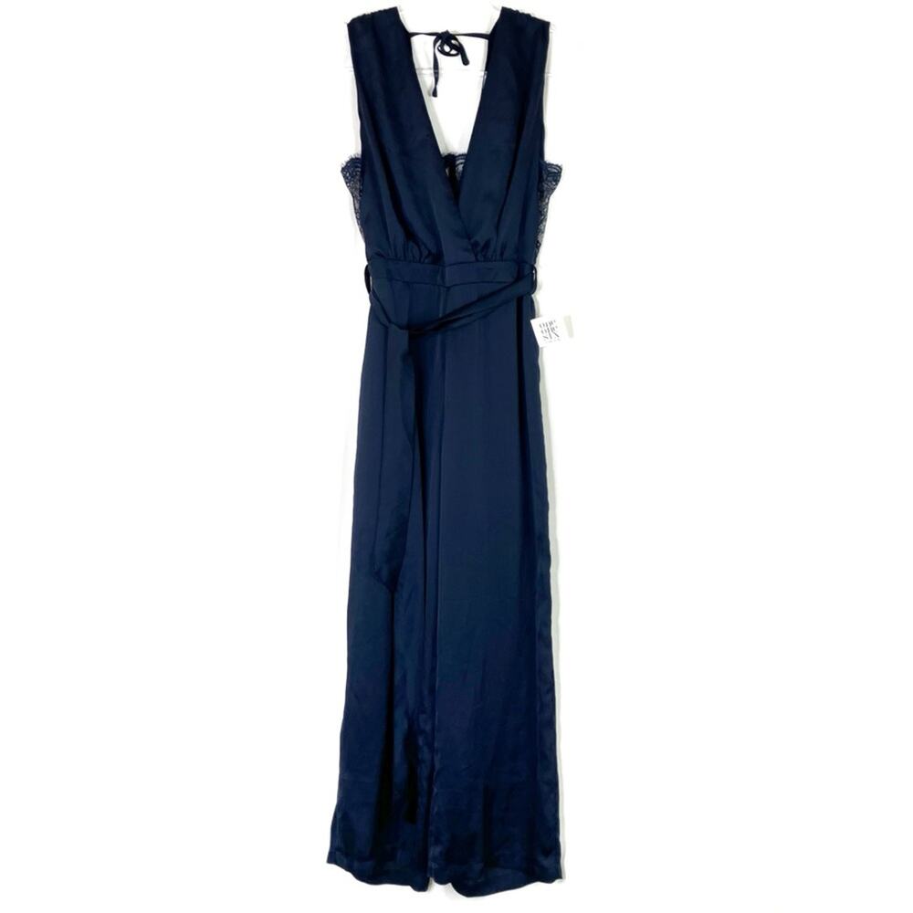 One One Six Navy Blue Satin Jumpsuit Lace Detail Polyester Women's Small